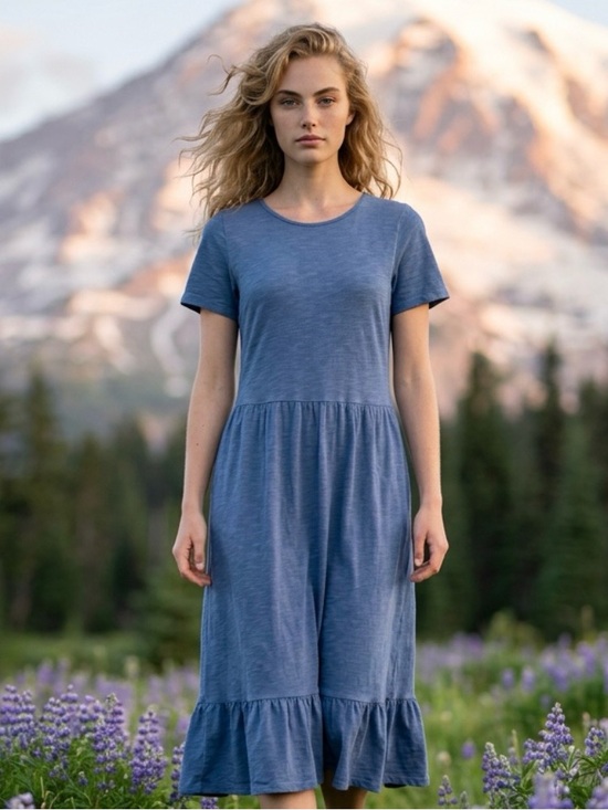Old Navy Dresses & Skirts - $10 Add-on | Blue Short-Sleeve Midi Dress with Ruffled Hem